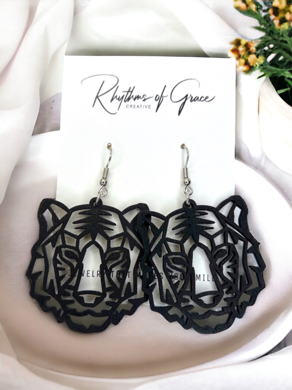 Black Tiger Statement Earrings Lightweight Acrylic Dangles